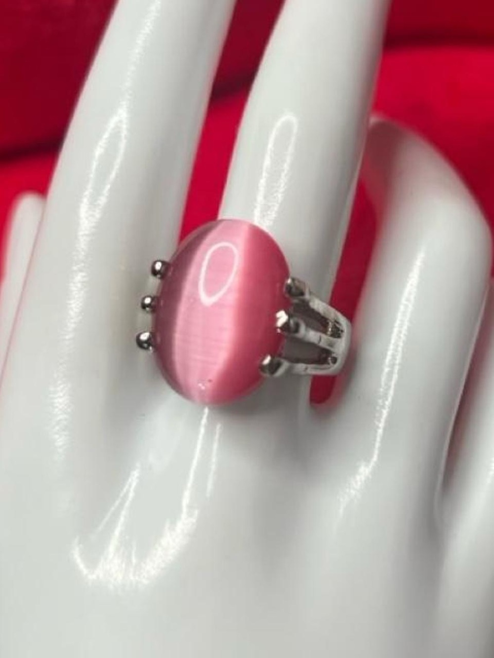 Y2K Pink Cat's Eye Oval Cocktail Ring - Women Jewelry